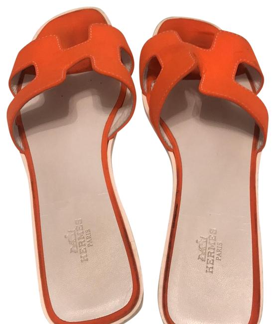 Hermes Orange Oran Slippers Sandals      