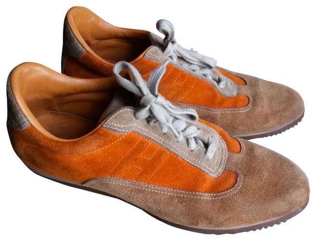 Hermes Orange Tan Suede Lace Up Sneakers    