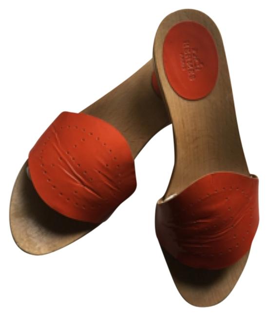 Hermes Orange Wooden Sandals    