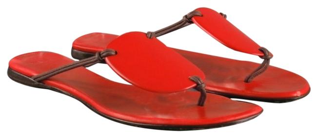Hermes Red Leather Flats Sandals  