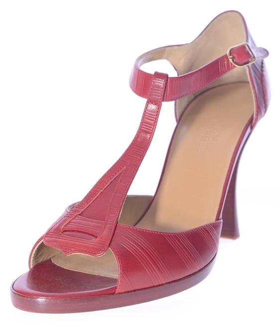 Hermes Red New Womens Leather Open Toe Heels 14804 Pumps  