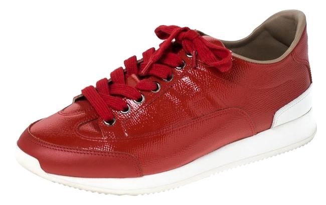 Hermes Red Patent Leather Low Top 37.5 Sneakers    