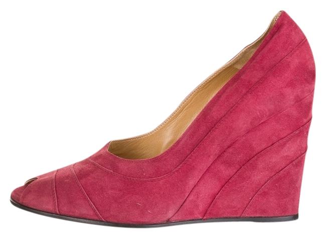 Hermes Red Peep Toe Suede Luxe Wedges  