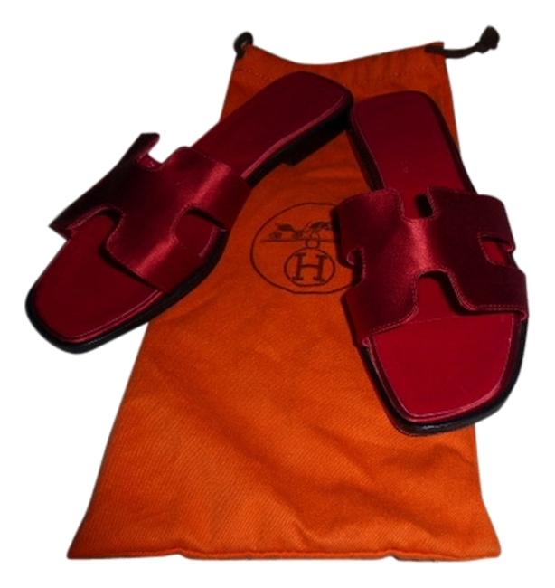 Hermes Red Slik Strap  Leather Footbed Oran Italy Flats  