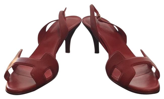 Hermes Red Strappy Sandal Pumps      