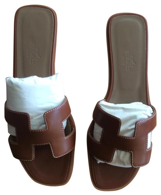 Hermes Tan  Gold Box New Oran 38.5 Sandals    