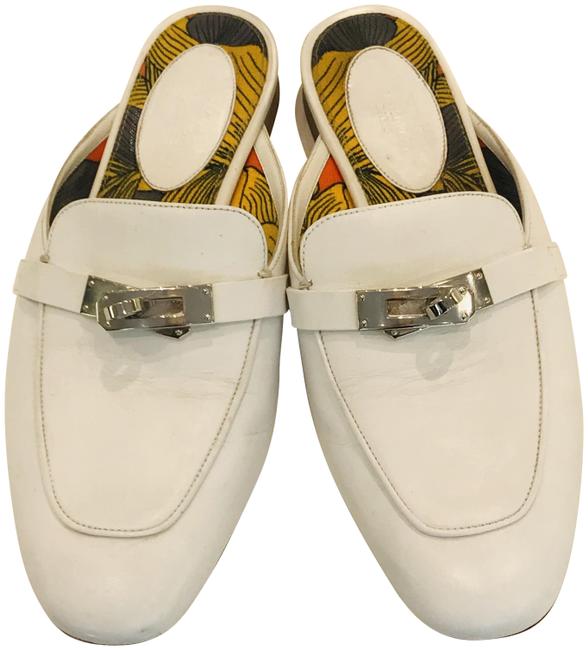 Hermes White Calfskin Oz Mules Sandals      