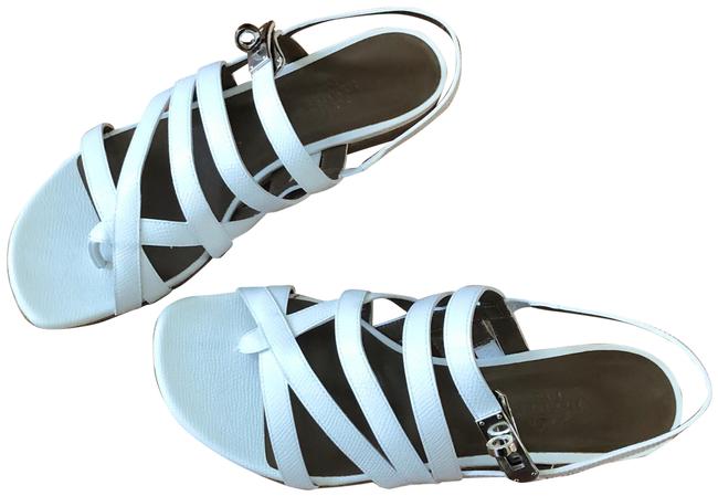 Hermes White Marine Patent Leather Sandals      