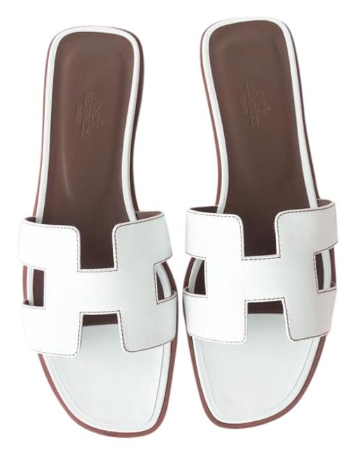 Hermes White Box Oran Leather Calfskin Orans Sandals    