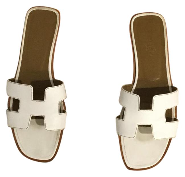 Hermes White Oran Sandals    