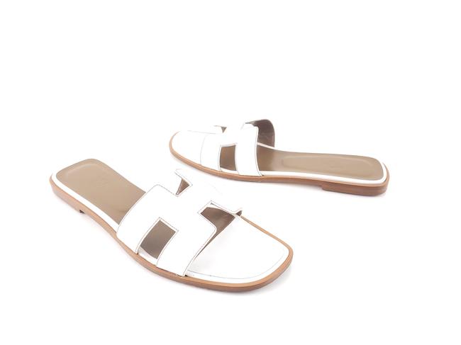 Hermes White Oran Slide Sandals      