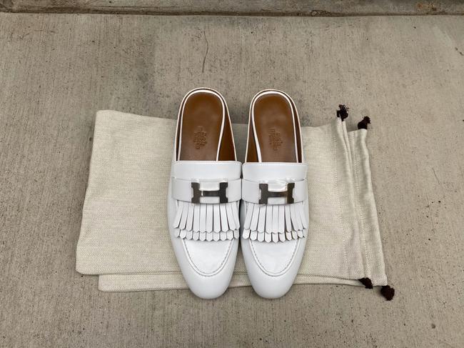 Hermes White Rivoli Mule Flats      