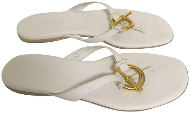 Hermes White Thong Sandals Flats      