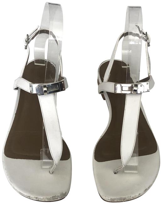 Hermes White Thong T Strap Sandals      