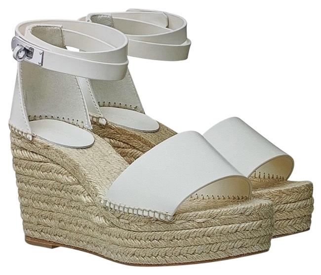 Hermes White Tivoli Espadrille Wedges      