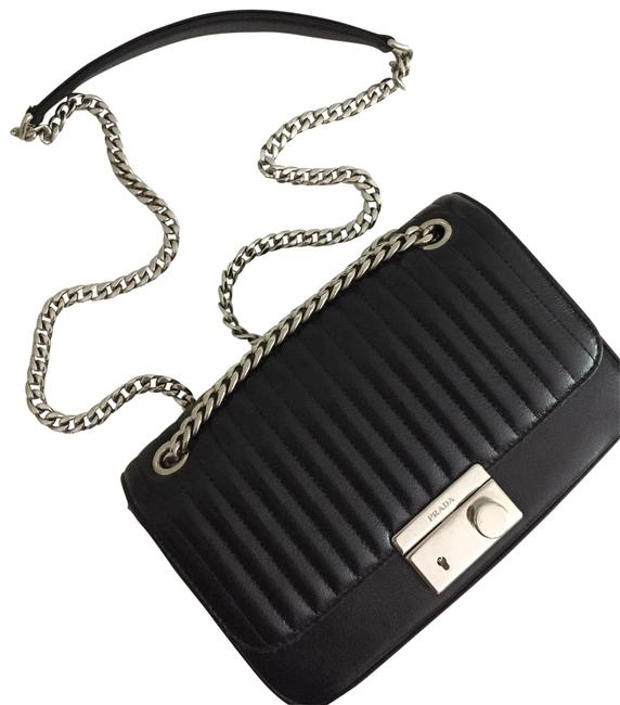 Prada 1bd147 Black Glace Calf Leather Cross Body Bag