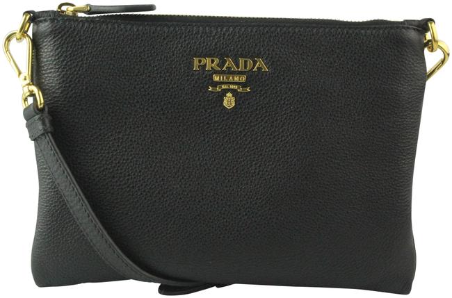 Prada Phenix 1bh013 Vitello Black Leather Cross Body Bag