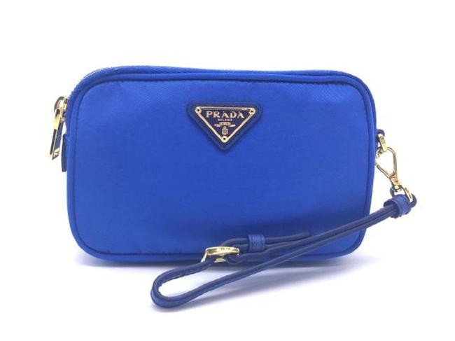 Prada 1n1861 Tessuto and Leather Blue Nylon Cross Body Bag