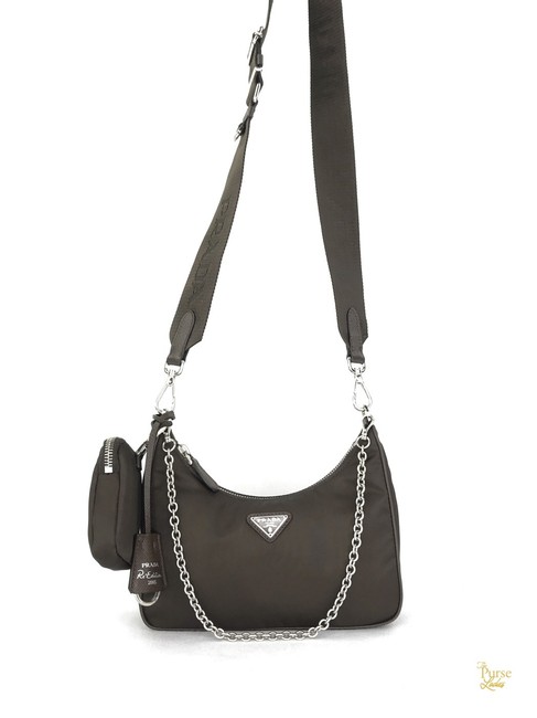 Prada 2 way Mini Re edition 2005 Shoulder Brown Nylon Cross Body Bag