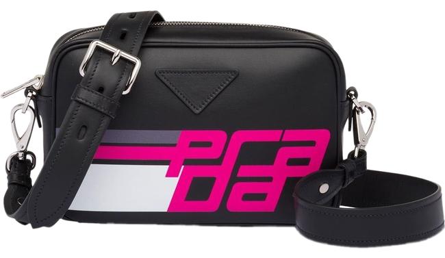 Prada 2018 New Logo Print Mirage Black Leather Cross Body Bag