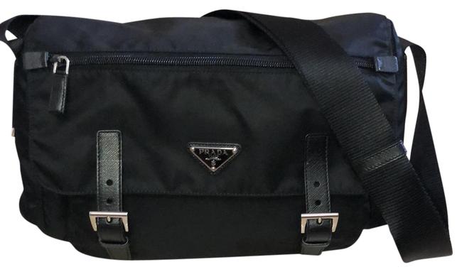 Prada Pattina Adjustable Strap Black Nylon Cross Body Bag