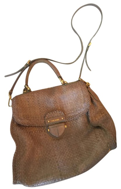 Prada Agave Madras Top Handle Nude Woven Cross Body Bag