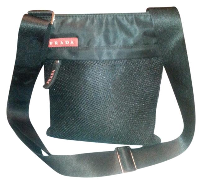 Prada And Mesh Sport Black Nylon Cross Body Bag