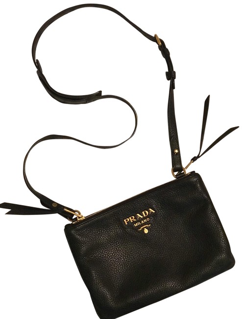 Prada Bandoliera Daino Black Leather Cross Body Bag