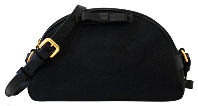 Prada Bandoliera Fabric Logo Small 1bh125 Black Jacquard Cross Body Bag