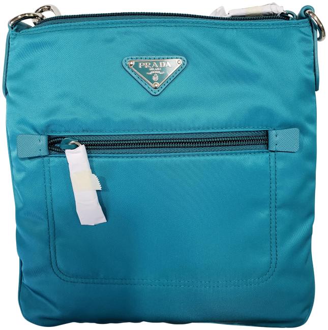 Prada Bandoliera Tessuto Zip Top Turquoise Blue Turchese Nylon Cross Body Bag