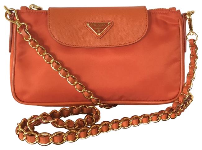 Prada Bandoliera Tessuto+saffiano Papaya Cross Body Bag