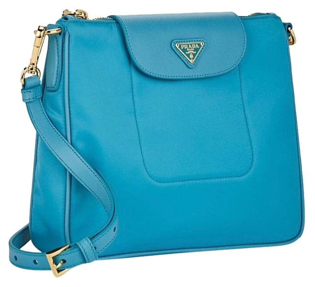 Prada Bandoliera Turquoise Nylon Cross Body Bag
