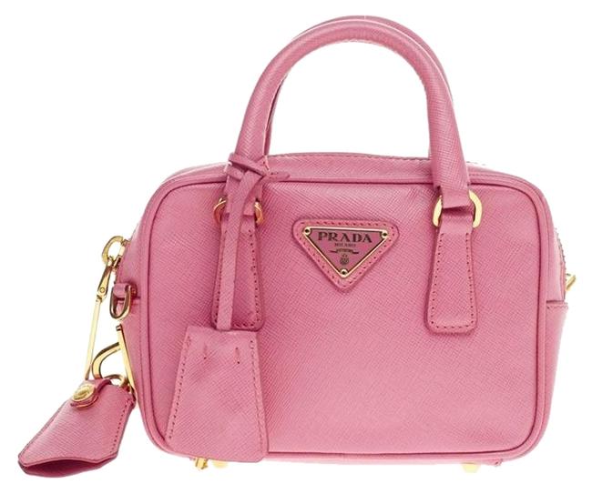 Prada Bauletto Chain Saffiano Mini Pink Leather Cross Body Bag