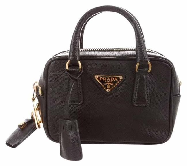 Prada Bauletto Saffiano Mini Black Leather Cross Body Bag