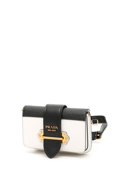 Prada Belt Cahier WhiteBlack Leather Cross Body Bag