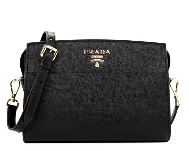 Prada Bibloteque Black Saffiano Leather Cross Body Bag