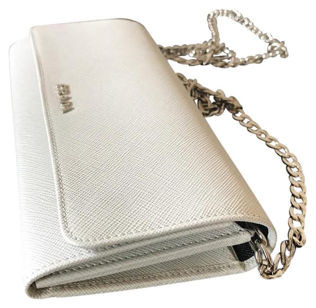 Prada Bicolor Wallet on a chain. White Saffiano Leather Cross Body Bag