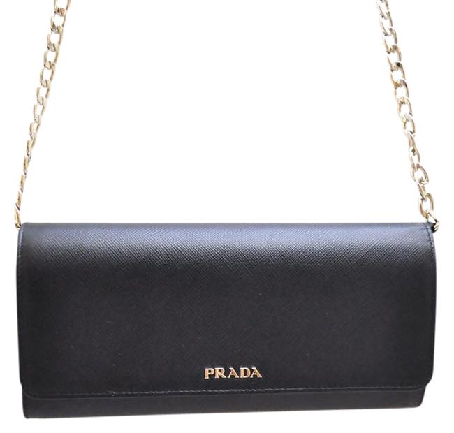 Prada Bicolor Wallet on chain Black  Red Saffiano Leather Cross Body Bag