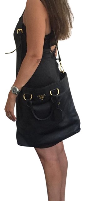 Prada Black and Gold Leather Cross Body Bag