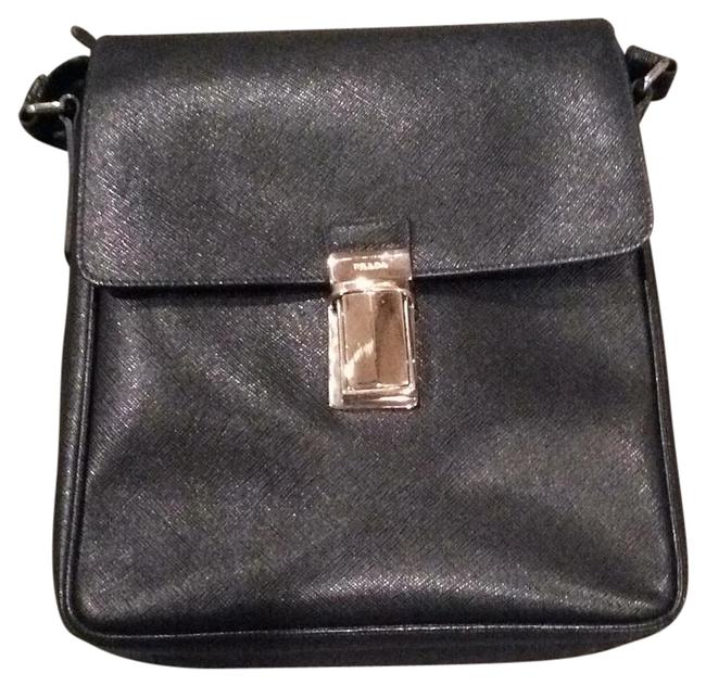 Prada Black Coated Canvas  Leather Cross Body Bag