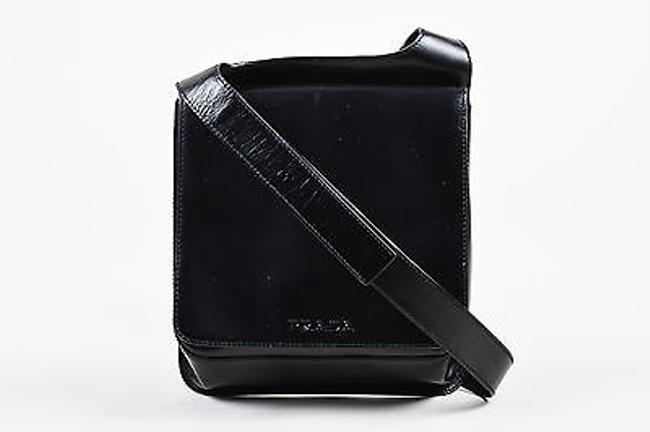 Prada Black Glossy Leather Crossbody Flap Bag