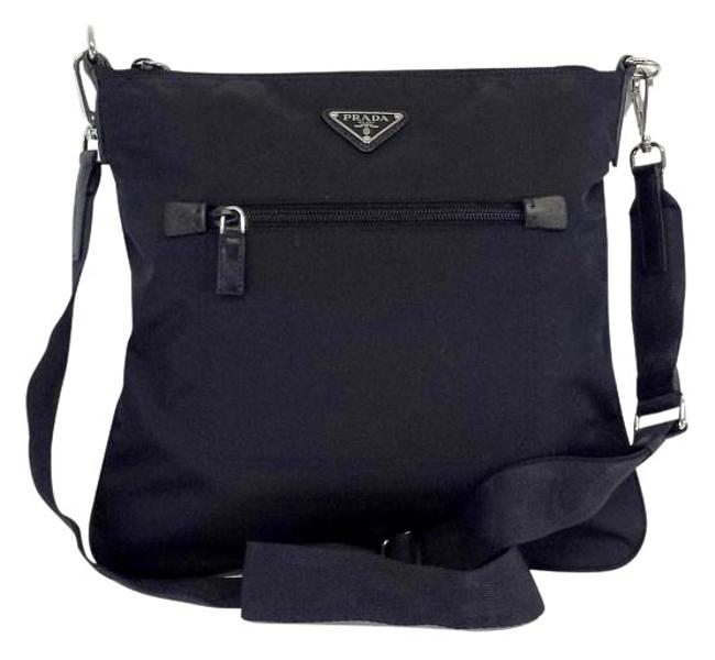 Prada Black Nylon Front Zip Cross Body Bag