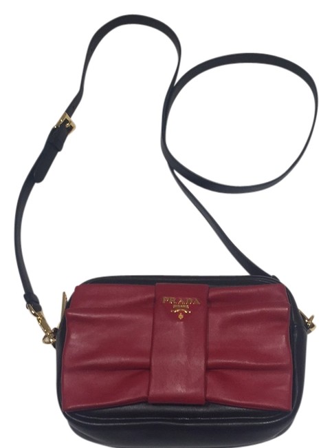 Prada Black Red Leather Cross Body Bag