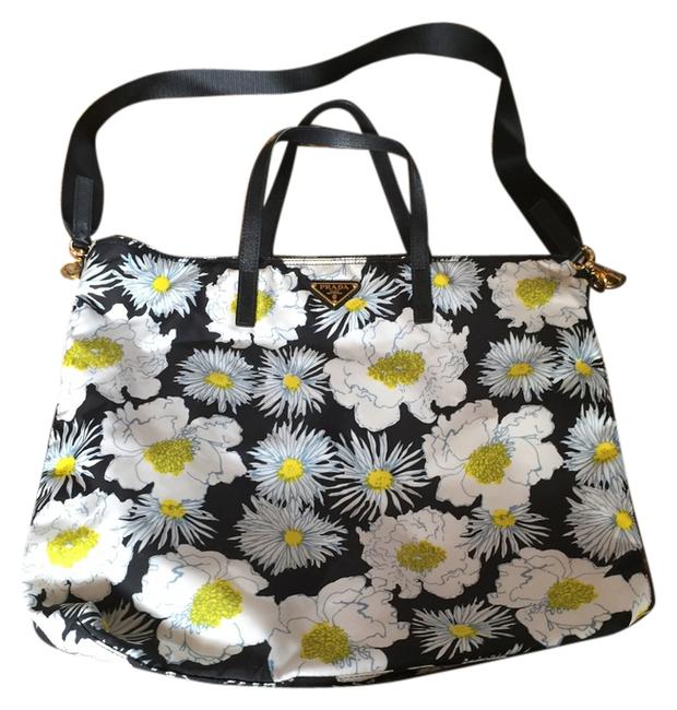 Prada Black Yellow White Nylon Cross Body Bag