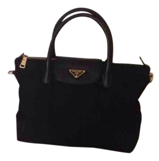 Prada Bn2106 Black Tessuto Nylon Leather Saffiano Cross Body Bag