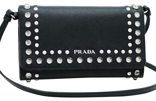Prada Borchi Black Saffiano Leather Cross Body Bag