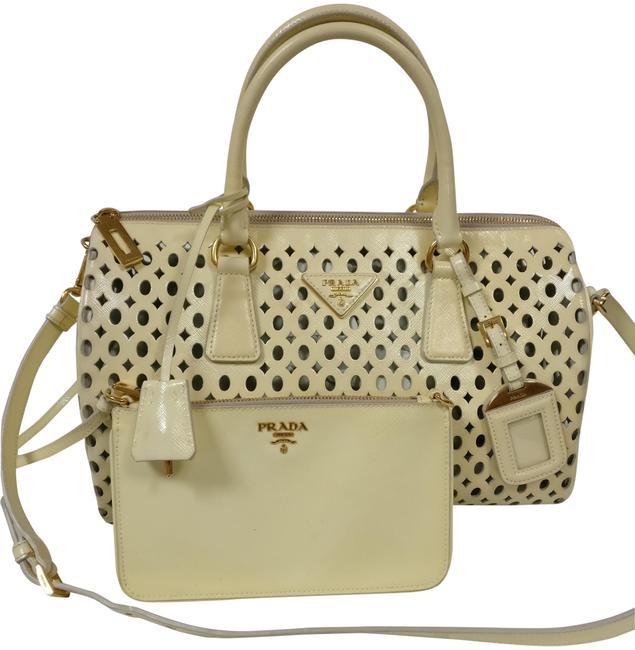 Prada Boston Saffiano Patent Satchel Leather Cross Body Bag