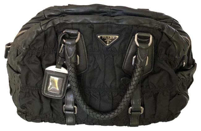 Prada Shoulder Bowling Handle Black Leather and Micro Fiber Cross Body Bag