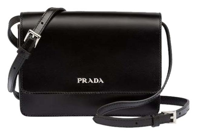 Prada Box Calf Leather Shoulder Purse Bt1031 New Black Nero Cross Body Bag