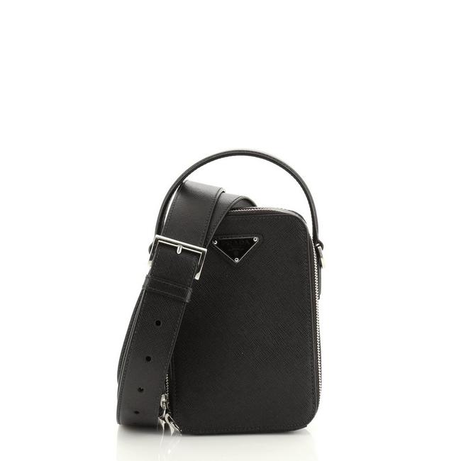 Prada Brique Saffiano Medium Black Leather Cross Body Bag